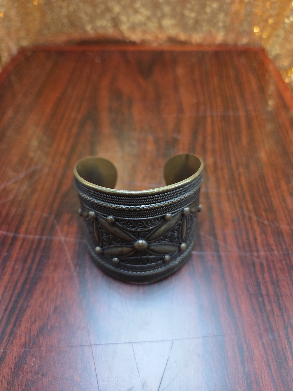 Antique-Style Brass Cuff Bracelet - Brown